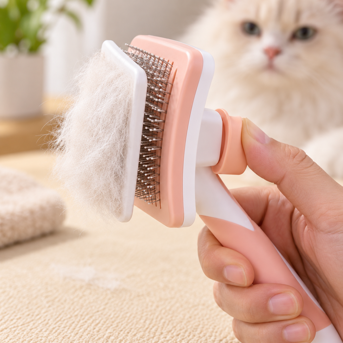 Self-Cleaning Slicker Brush - One-Click Fur Release