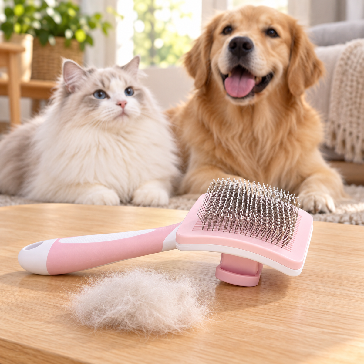 Self-Cleaning Slicker Brush - One-Click Fur Release